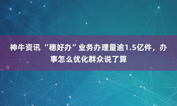 神牛资讯 “穗好办”业务办理量逾1.5亿件，办事怎么优化群众说了算